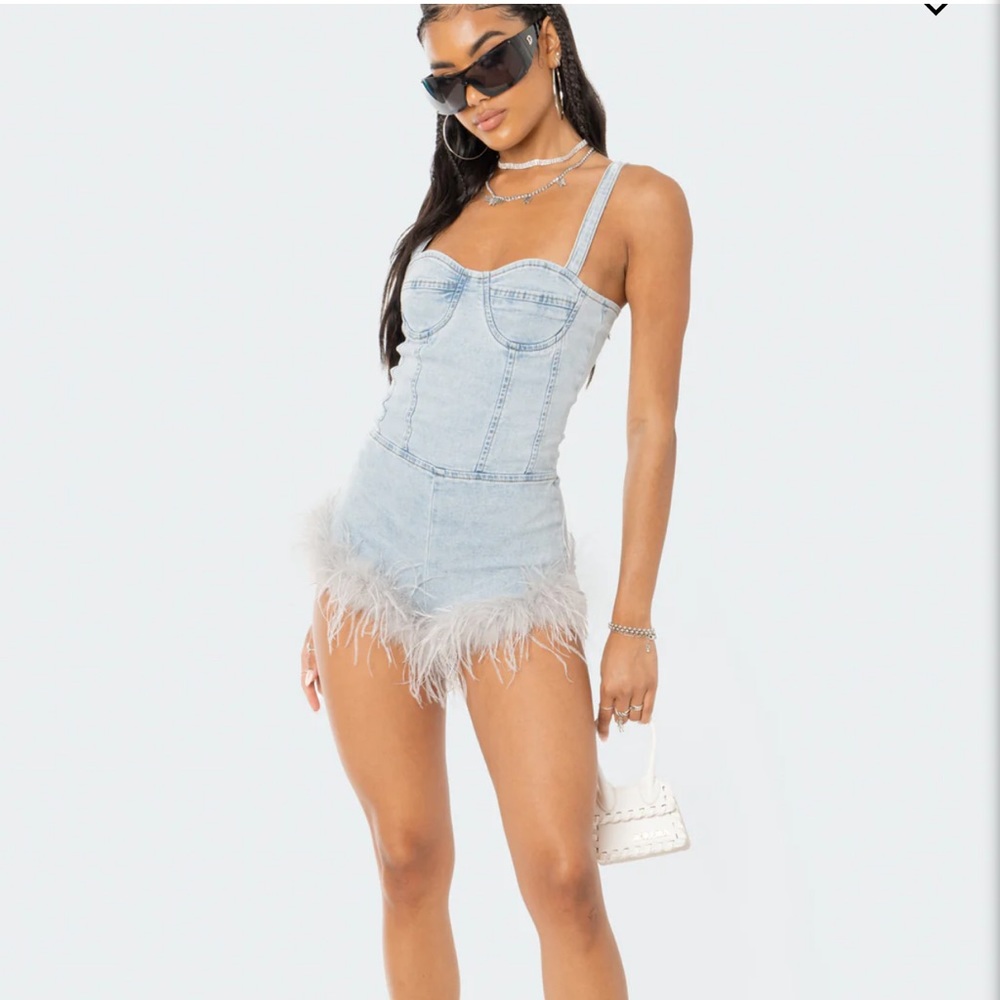Edikted Fluffy Denim Romper